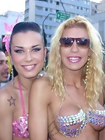 Trannies showing tits in the streets at the parade in Brazil